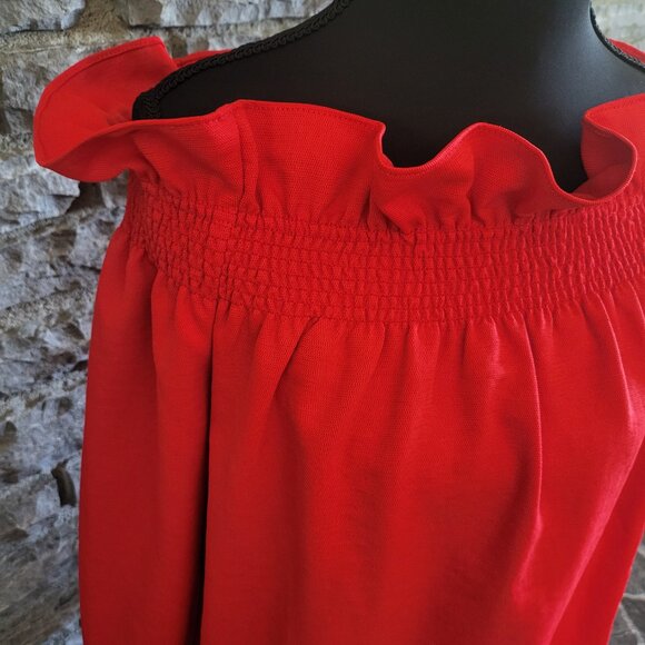 Tuckernuck Marguerite Off The Shoulder Blouse Red Smocked Ruffled Romantic Small - Picture 5 of 12